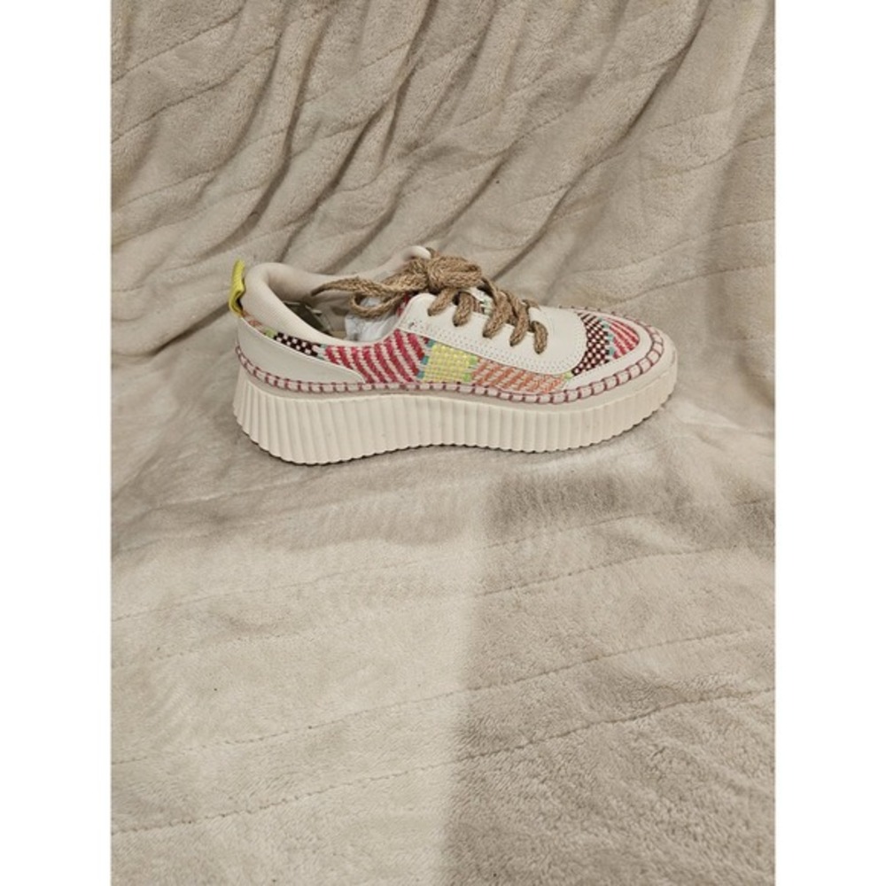 Dolce Vita Cream Multicolor Woven Platform Sneakers with Yellow Tab - Picture 6 of 11